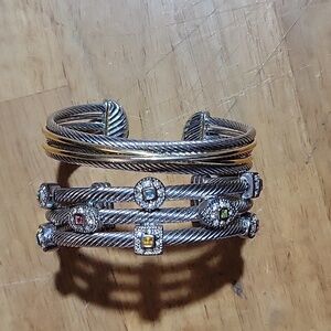 2 Chunky Gold Silver Stones Bracelets
